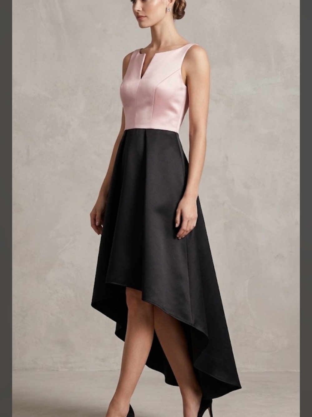 Milly Pink and Black Asymmetrical High-Low Cocktail Dress